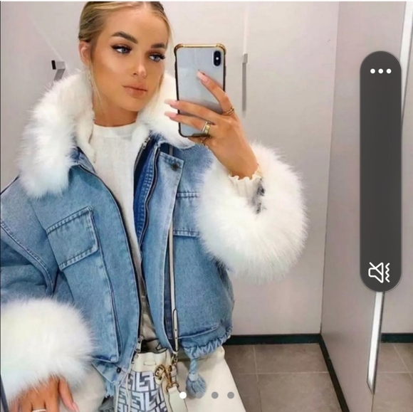 FUR LINED JEAN JACKET EUC - Picture 1 of 5